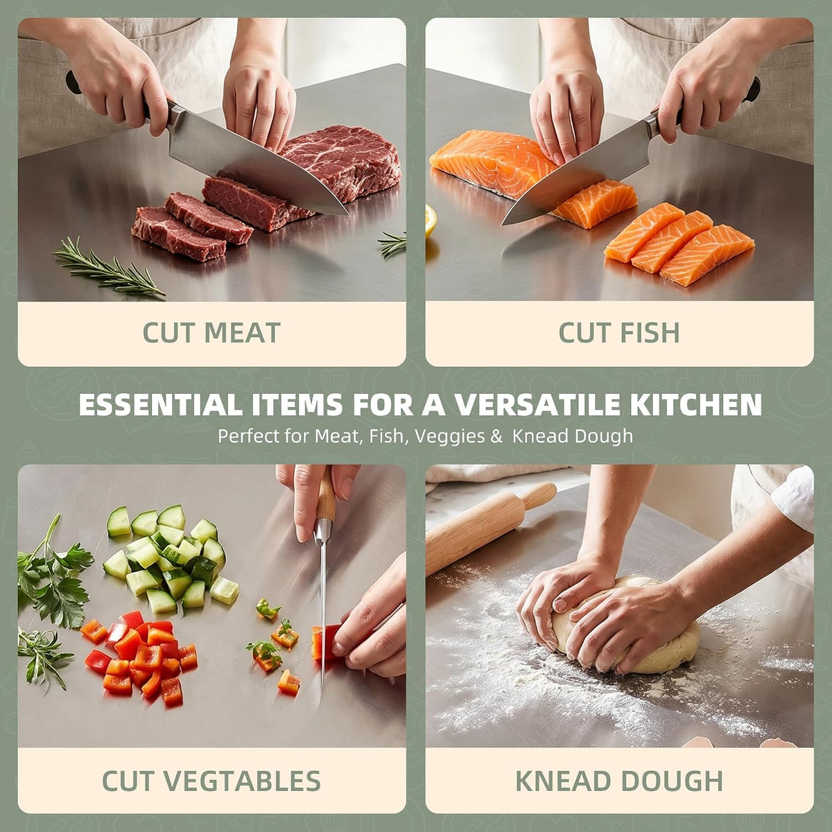 Stainless Steel Cutting Board Set with Lip, 2 Pack 16" & 24" Metal Chopping Boards for Kitchen Countertop, Non-Slip Food Prep Boards for Meat & Vegetables