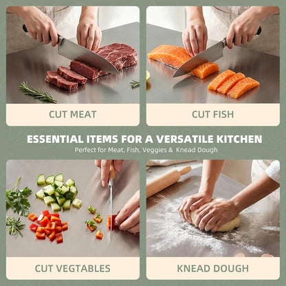 Stainless Steel Cutting Board Set with Lip, 2 Pack 16" & 24" Metal Chopping Boards for Kitchen Countertop, Non-Slip Food Prep Boards for Meat & Vegetables