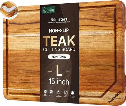 3 Pack Teak Wood Cutting Board Set for Kitchen Charcuterie Board Serving Heavy Duty Non Toxic Slip Hardwood Over Sink Solid Thick Haus Wooden Chopping Board Large Big Small Meat Best Essential Gift