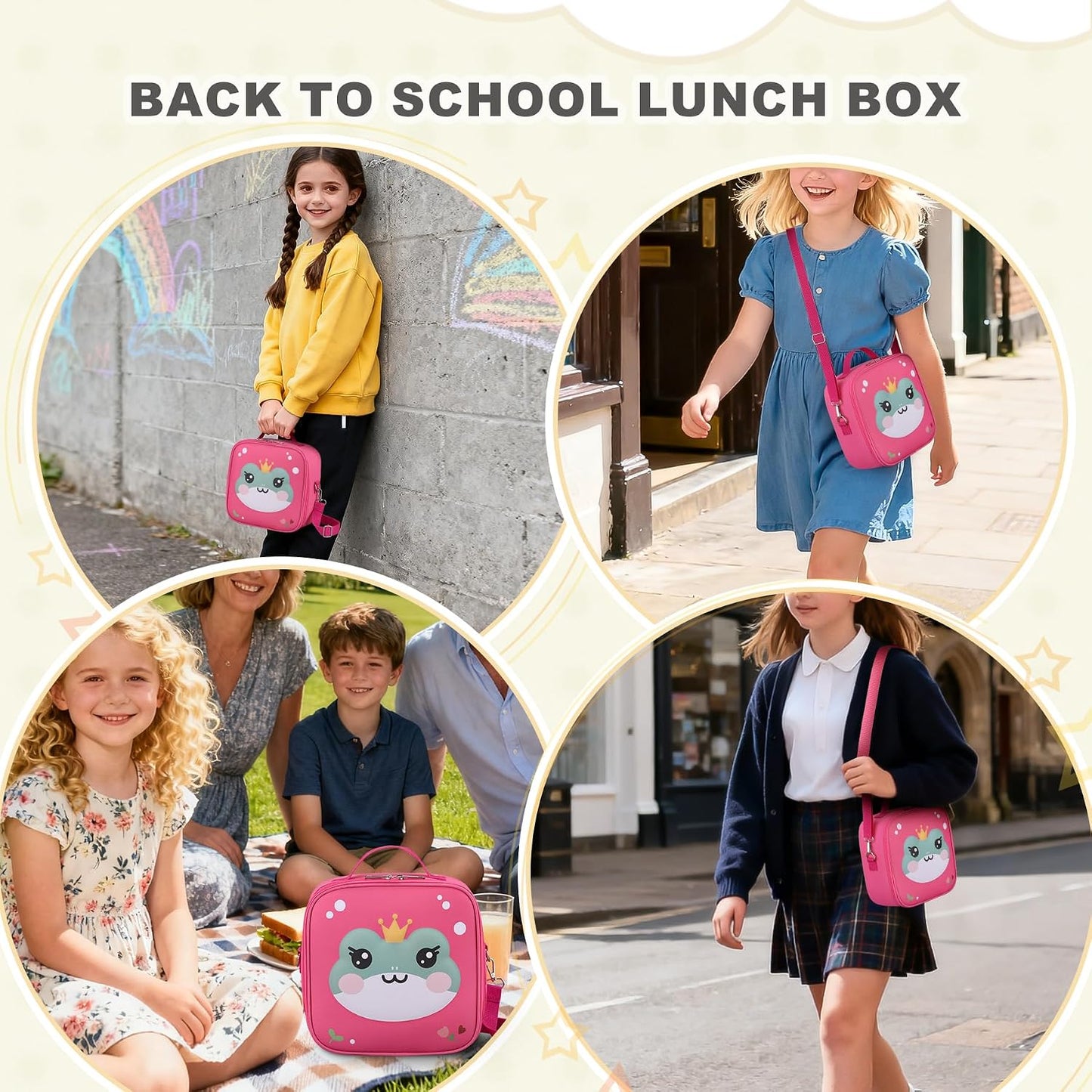 Kids Lunch Box for Kids Insulated Reusable Lunch Bag Tote Durable Children Leak-proof Lunchbox with Adjustable Shoulder Strap for School Daycare Travel Picnic (Navy - 3D Dinosaur)