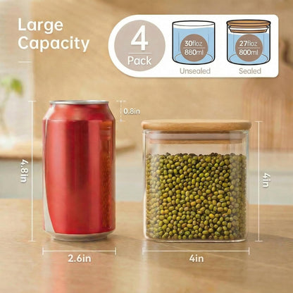 Extra Large Square Glass Flour & Sugar Storage Containers with Airtight Lids, 168 floz - 2 Pack Glass Jars with Bamboo Lids for Pantry, Air tight Food Storage Containers for Cereal, Pasta, Rice