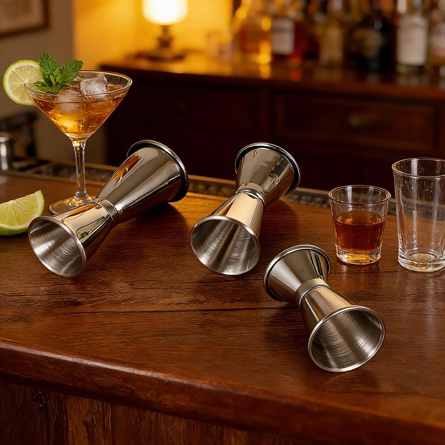 TXIN 3 Pieces Cocktail Jigger Set Stainless Steel Measuring Cup for Bartending, Japanese Style Double Sided Bar Jiggers - 1 & 2 oz, 3/4 & 1 1/2 oz, 1/2 & 1 oz, Professional Home Bartender Kit