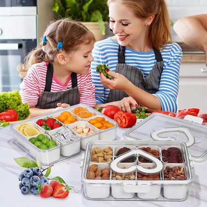 6-Compartment Snackle Snack Bowl with Lid-Microwave & Dishwasher Safe Divided Serving Bowl for Fruit,Veggies & Snacks-Portable Snack Organizer for Picnics,Road Trips & Parties (1 pcs 6 Compartment)