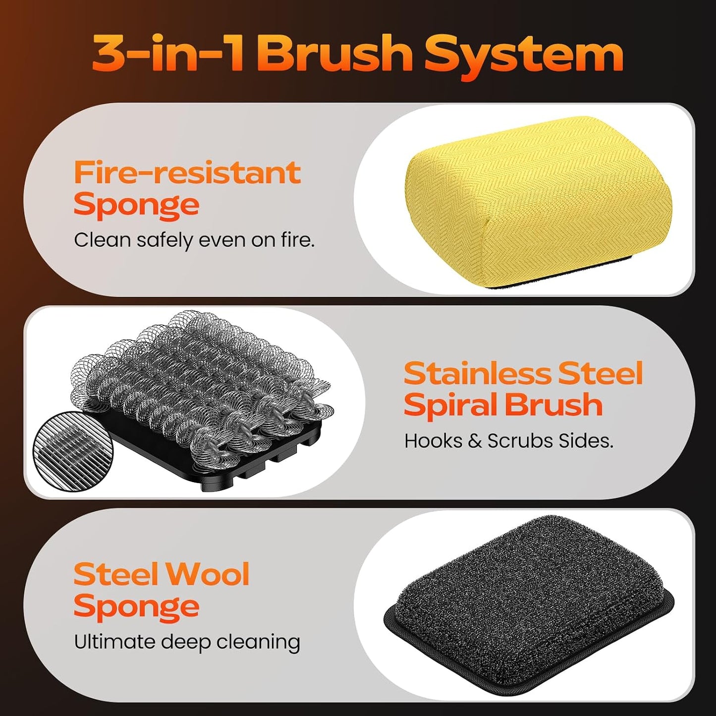 Reciprocating Electric Grill Brush, Fire-Resistant BBQ Grill Brush, Bristle-Free Grill Brush for Outdoor Grill, Grill Cleaner with 3 Heads, Cordless Grill Cleaning Brush with 3600 mAn, Silver
