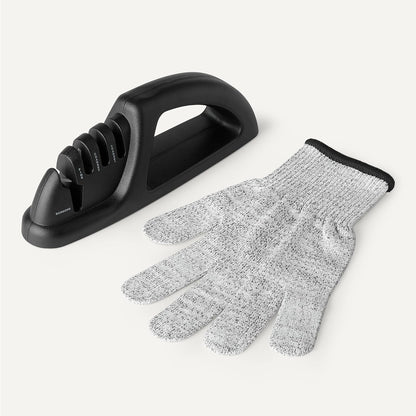 Amazon Basics 4-in-1 Kitchen Knife Sharpener with Nonslip Base, Includes Safety Glove