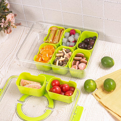 Dingerjar Divided Serving Tray with Lid and Handle - Snackle Box Charcuterie Container for Portable Snack Platters - Clear Organizer for Candy, Fruits, Nuts, Snacks - Perfect for Party, Entertaining