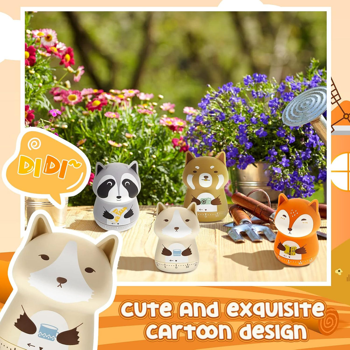 Amylove 4 Pcs Cute Mechanical Kitchen Timer Forest Animals 60 Minutes