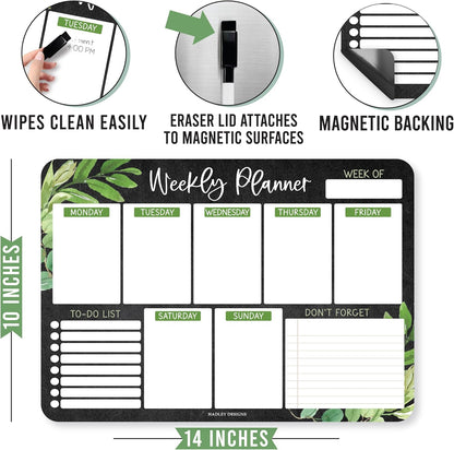 Hadley Designs Weekly Magnetic Calendar for Refrigerator - Dry Erase Board for Fridge, Magnetic Weekly Planner for Kitchen, Reusable Schedule Organizer (Farmhouse)