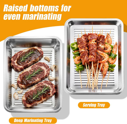 5-in-1 Grill Carry System, Drip EZ BBQ and Meal Prep Tub, Meat Platter for Serving, Grill Prep Tray with Cutting Board for Outdoor Grill, Marinating Container with Lid, Stainless Steel
