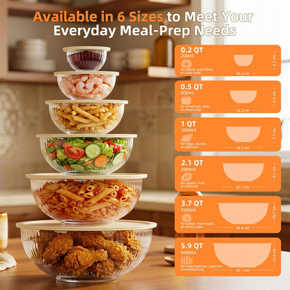 Jelife Glass Mixing Bowls with Lids Set - 5 Packs, Borosilicate Nesting Glass Bowls (3.7-2.1-1-0.5-0.2QT) for Baking, Salad, Meal Prep, Serving, Food Storage, BPA Free & Dishwasher Safe