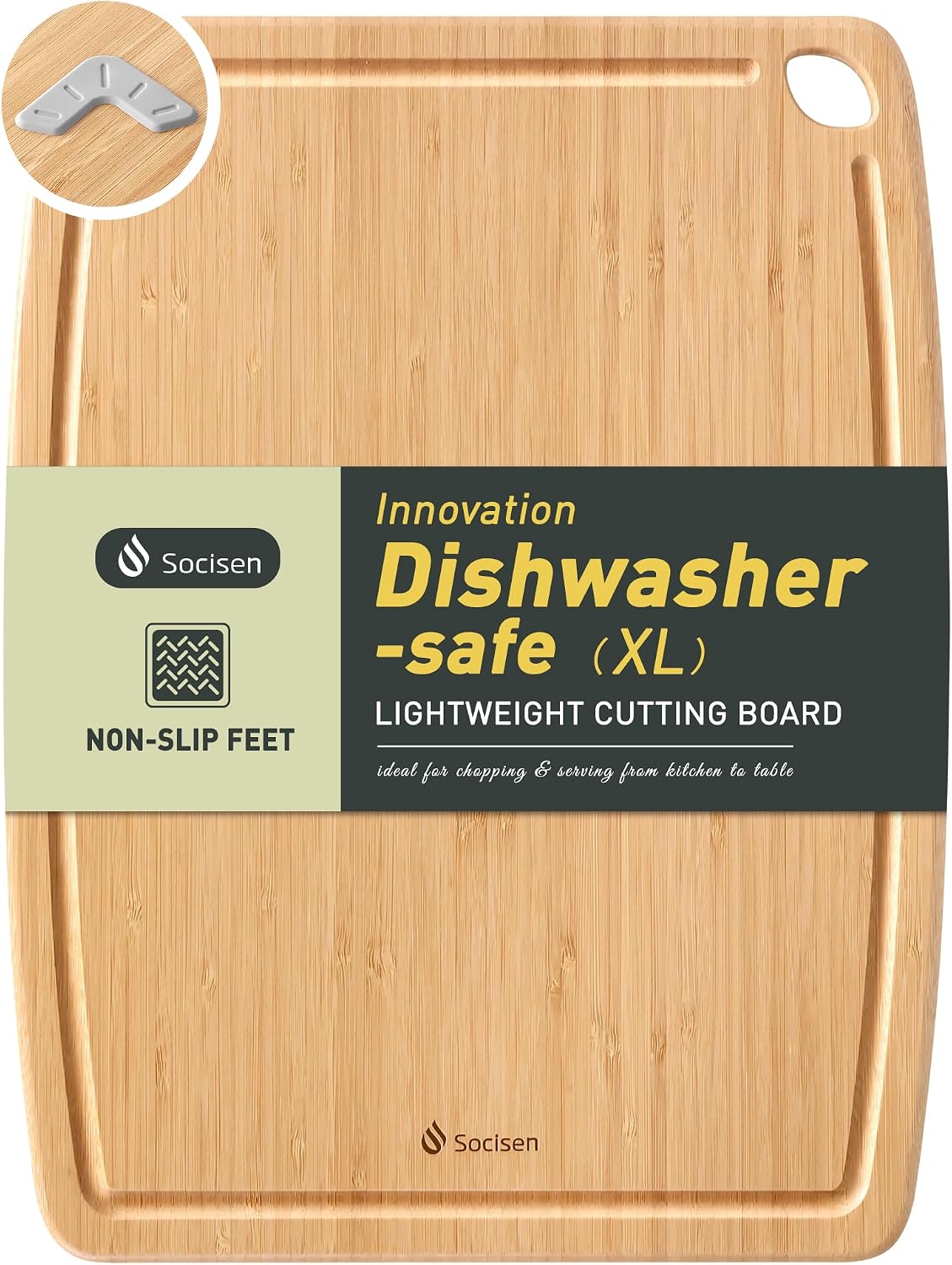 Lightweight Durable Bamboo Cutting Board Set with Non-Slip Feet, Wood Cutting Board for Busy Kitchen, Easy Clean Wooden Chopping Boards with Juice Groove Best House Warming Gift Set of 3 (S+M+L)
