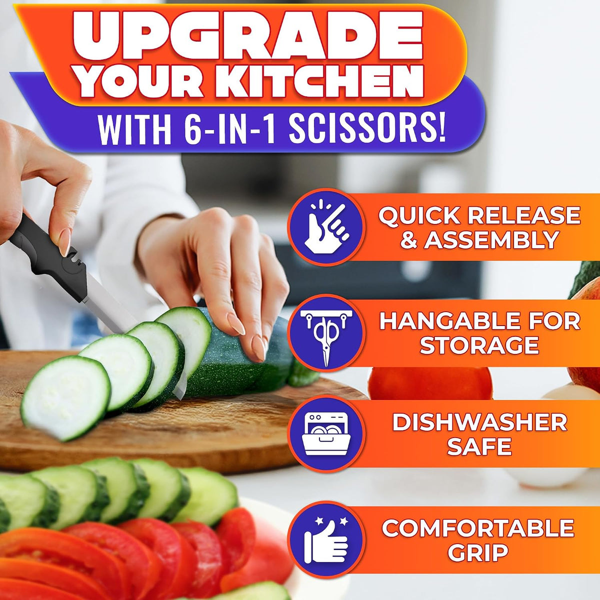 2 in 1 Kitchen Scissors for Food with Knife Sharpener (Grey)