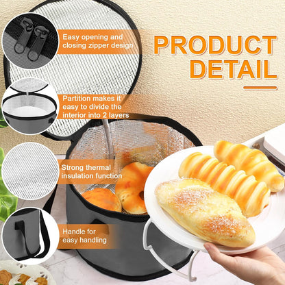 Yaomiao 2 Set Round Pie Carrier 11 x 7 Inch with Dish Tray Plate Stacker Insulated Casserole Carrier with Lid and Handle Reusable Cooler Thermal Bag for Cold Food for Potluck Picnic (Black and Purple)