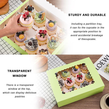 Hoewina 6PCS Cupcake Boxes - Hold 12 Count Cupcake Containers with Window, Food Grade Cupcake Holder Easy Transport and Presentation - Ideal for Cupcakes, Desserts, and More