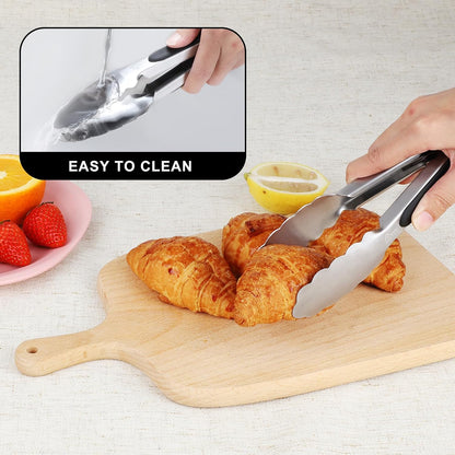 Hotec Stainless Steel Kitchen Tongs, Set of 3-7", 9" and 12", Locking Metal Food Tongs for Cooking, Serving, BBQ, Grill with Non-Slip Grip