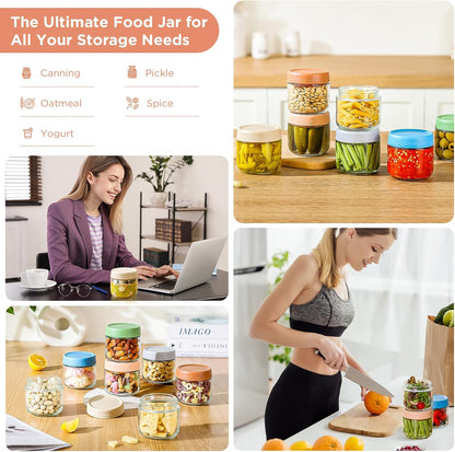 DRKIO 16 Oz Overnight Oats Containers with Lids - 6 Pack Glass Storage Jars with Airtight Lids Wide Mouth Mason Food Jars Great for Meal Prep Salad Chia Pudding Snacks Yogurt Sugar Spice Cereal