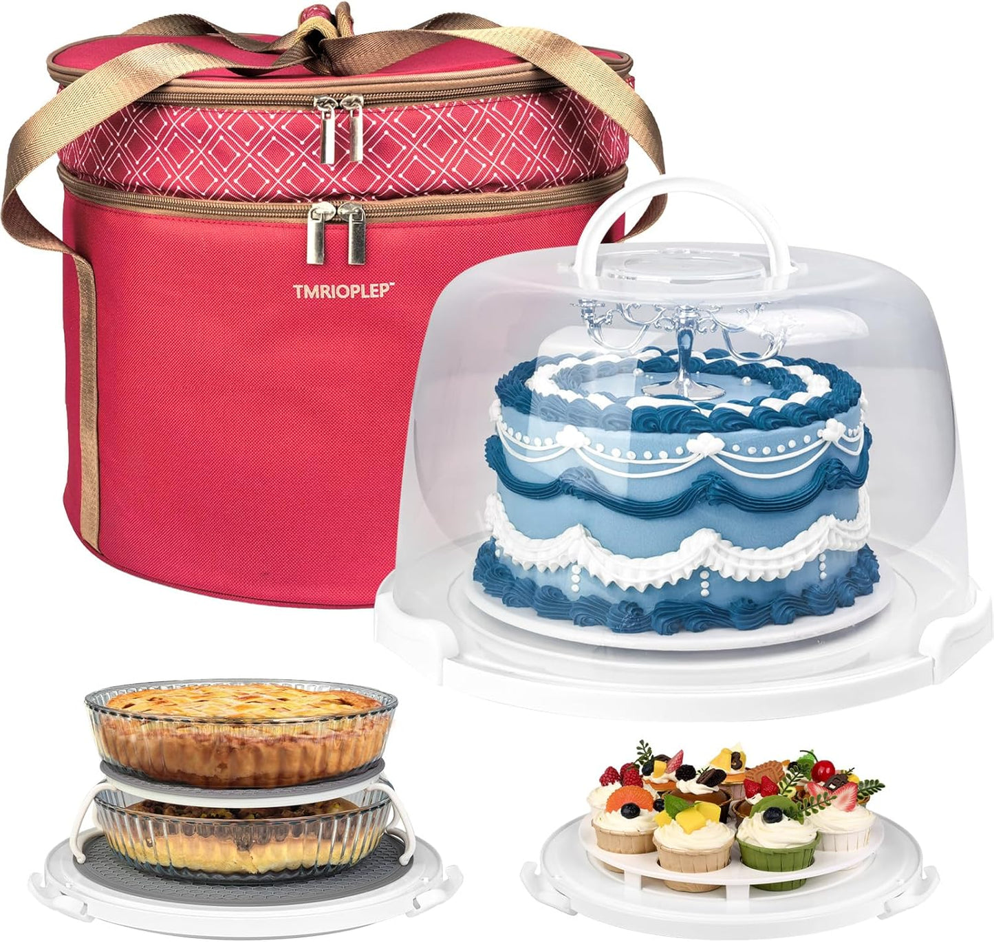 TMRIOPELP Tall Cake Carrier with Lid and Handle Insulated Cake Container Cake Transport Carrier Ideal for Pies Cupcakes and Pastries Perfect for Safe and Secure Cake Delivery (Red, 10 inch)