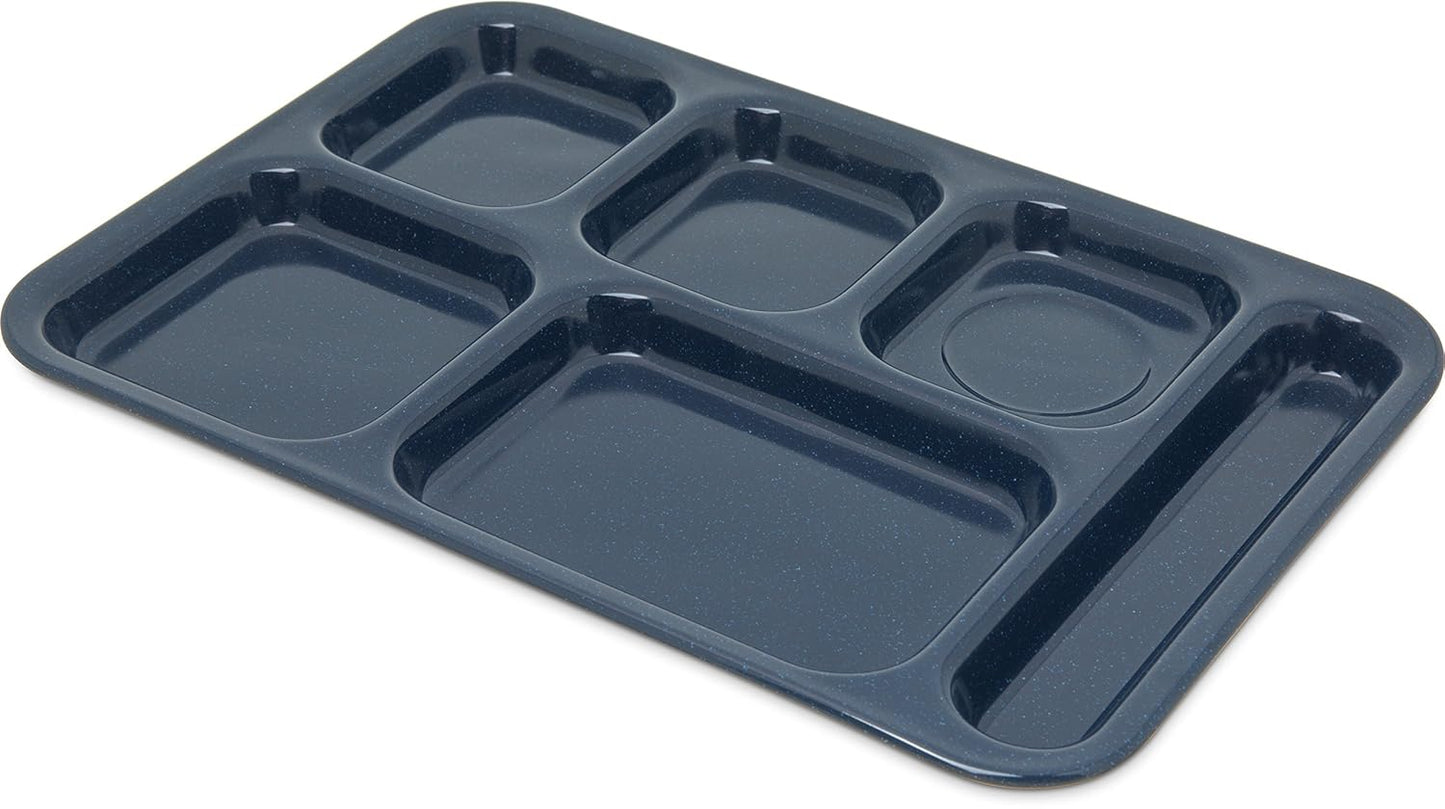 Carlisle FoodService Products Melamine Lunch Tray with 4 Compartments, Right Handed Cafeteria Tray with Divided Compartments for Food, 10" x 9.75", Dark Blue