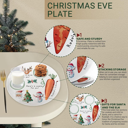 10" Santa Cookie Melamine Plate – Round Christmas Tray for Snacks, Milk, and Carrots, Cute Santa Treat Platter for Xmas Eve, Decorative Serving Board for Holiday Parties (2 Pieces)