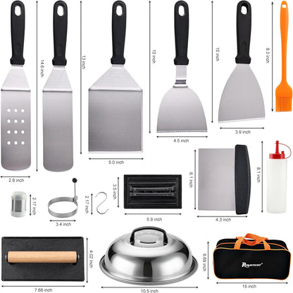 ROMANTICIST 29PCS Griddle Accessories Set - Flat Top Teppanyaki Spatula Set with Scraper, Basting Cover for Camp Chef- Home Cooking Griddle and Outdoor BBQ Gifts for Christmas