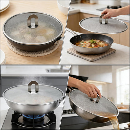 WRENYZK 3-Pack Grease Splatter Screen for Frying Pan with Spatula, Stainless Steel Splatter Guard with Fold Flat, No Burns Kitchen Oil Splatter Guard Set for Safe Cooking(10", 11.5", 13")