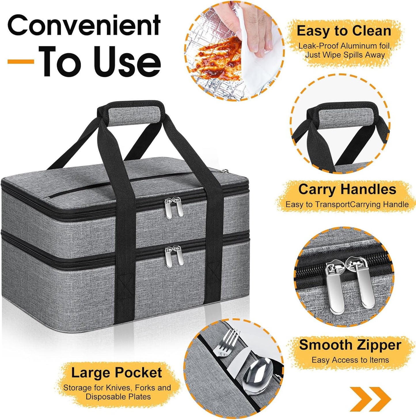 Insulated Casserole Carrier, Portable Casserole Carrier for Hot or Cold Food Lunch Tote Warmer or Cooler Bag, Lasagna Lunch Bag for Potluck Parties- Fits 9" x 13" Baking Dish-Charcoal Grey
