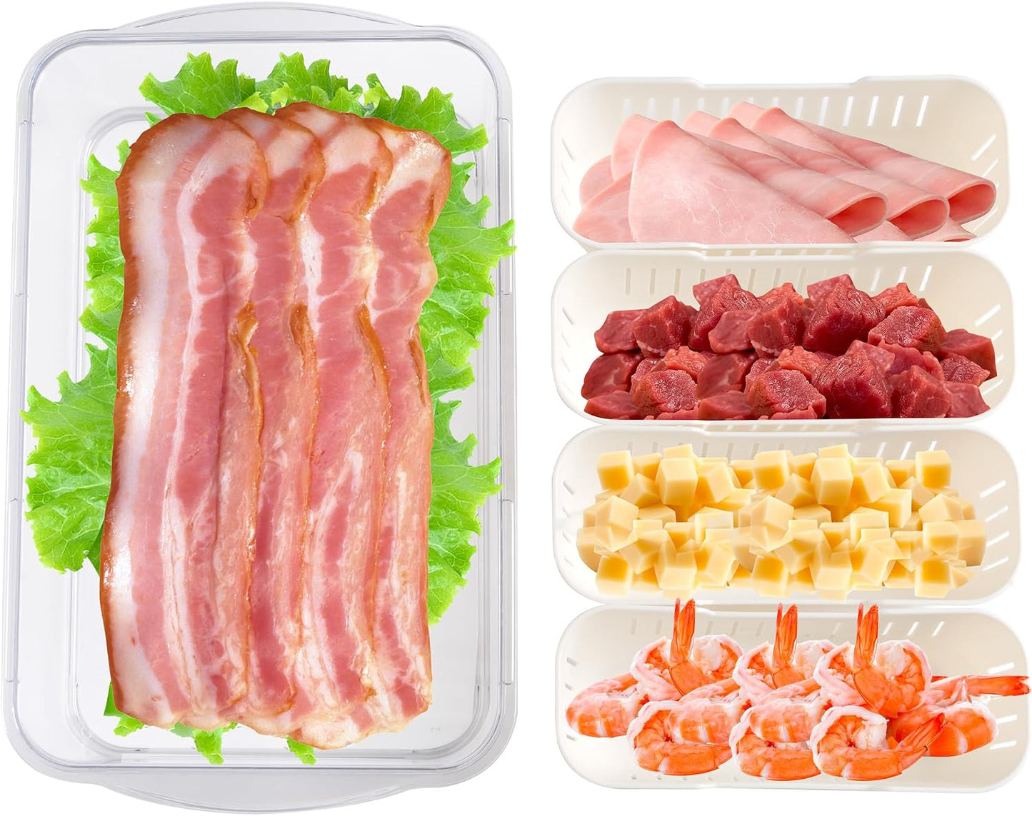 2Pack Poratble Bacon Storage Container for Fridge Divided Snackle Box Charcuterie Container 4 Compartment Serving Veggie Tray with Lid Portable Travel Fruit Caddy for Cheese,Candy,Nuts,Salad