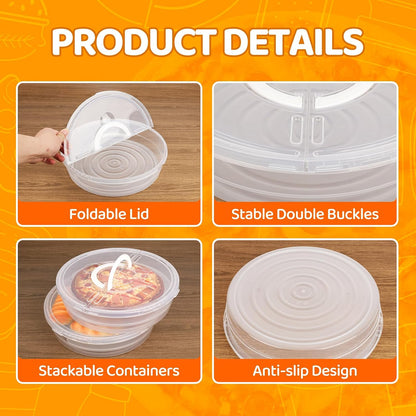 Pizza Storage Container Set, Reusable Pizza Container for Leftover Pizza, Pie Carrier with Lid and Handle, Pie Storage Container & Pie Holder(2/3 Pack + Egg Tray) (2 containers with egg tray)