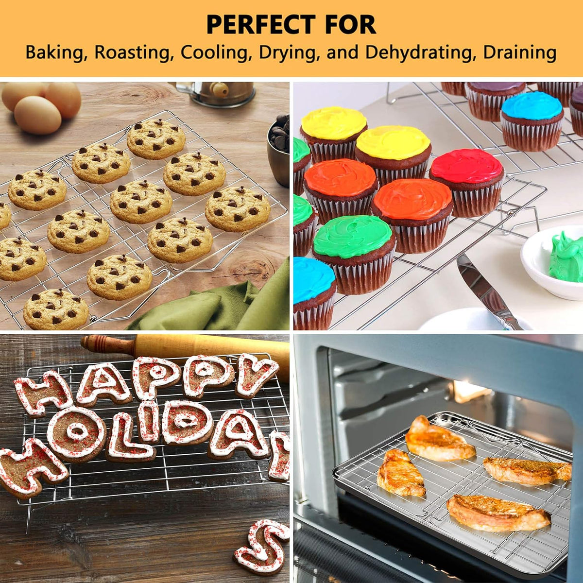 P&P CHEF 4-Tier Cooling Rack Set, Stainless Steel Stackable 15" x 10" Rack