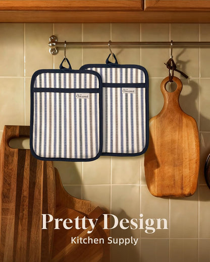 100% Cotton Potholders Textured Soft Silicone Grip Daisy Gingham