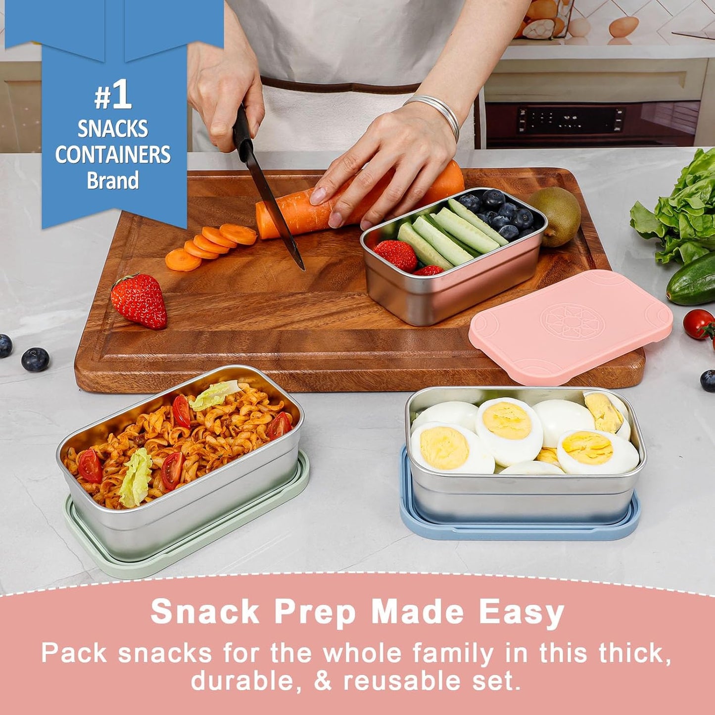 Caperci 25oz Stainless Steel Food Containers, 3-Pack Bento Lunch Box with Silicone Lids, Leak-Proof Reusable Meal Prep Container for Sandwiches & Snacks, BPA-Free (720ML)