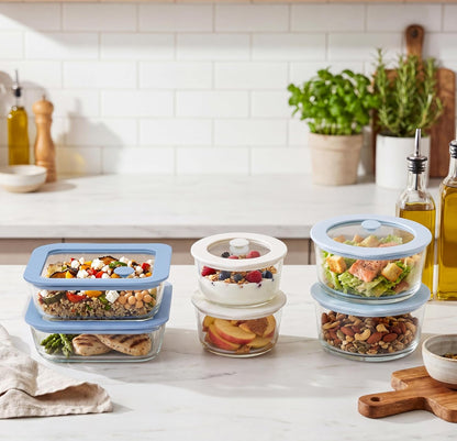 Urban Green Glass Food Container Set with Glass Lid, 5 Pack, Meal Prep Containers with Silicone Framed Airtight Lid, Leakproof, 100% Plastic Free