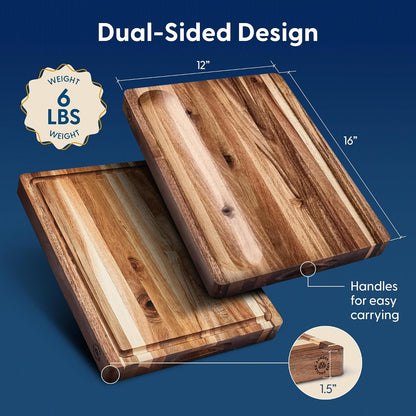 Sonder Los Angeles Doheny Wood Cutting Board Set | Acacia Edge Grain Cutting Board for Kitchen with Juice Groove | Perfect for Compact Daily Use | Gift Box Included | 14x10x1 in & 12x8x1 in