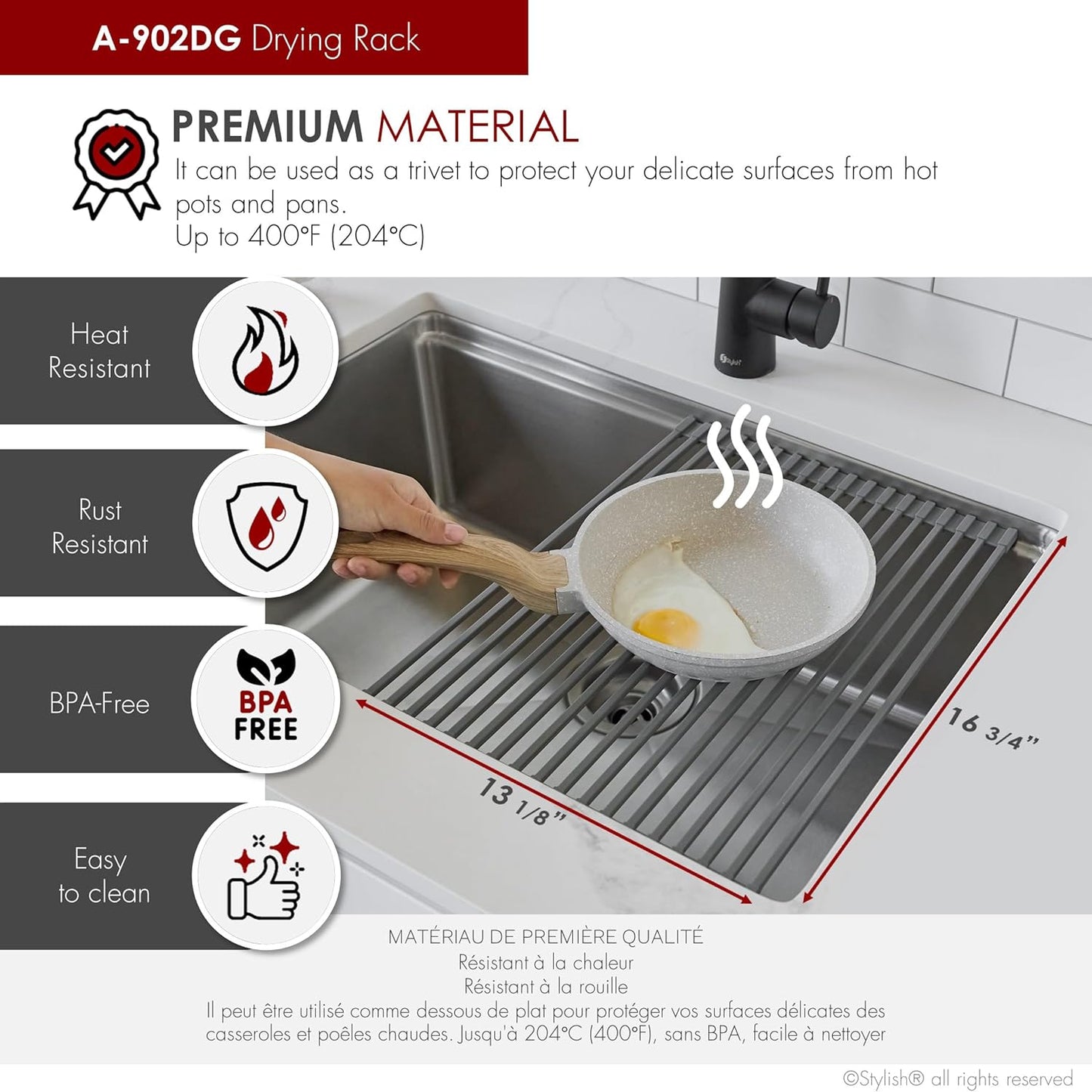 STYLISH Wotkstation Kitchen Sink Accessories Kit Included Stainless Steel Colander Over The Sink Drying Rack and Cutting Board, A-919KIT