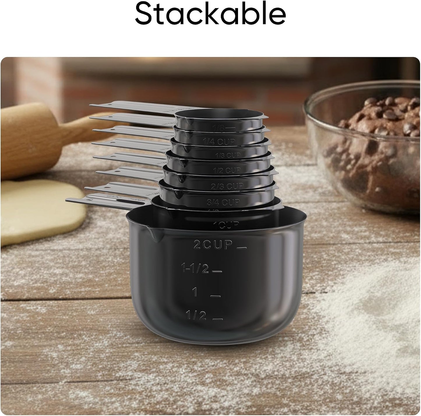 Color Up Measuring Cup Set, 8 Piece, Copper and Chrome Finish, Stainless Steel, Accurate for Wet & Dry Ingredients, Embossed Markings, Easy Pour Spouts, Dishwasher Safe, Kitchen Essential (Stainless)
