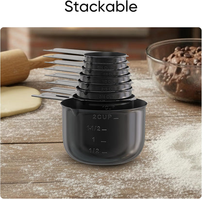 Color Up Measuring Cup Set, 8 Piece, Copper and Chrome Finish, Stainless Steel, Accurate for Wet & Dry Ingredients, Embossed Markings, Easy Pour Spouts, Dishwasher Safe, Kitchen Essential (Stainless)