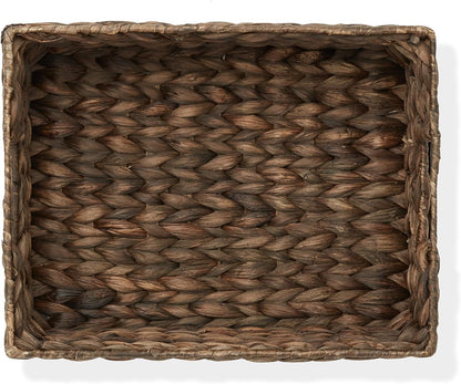 Casafield Set of 4 Water Hyacinth Pantry Baskets, 10" x 13" x 5", with Chalkboard Labels and Chalk Marker - Natural, Woven Storage Bin Organizers for Kitchen Shelves