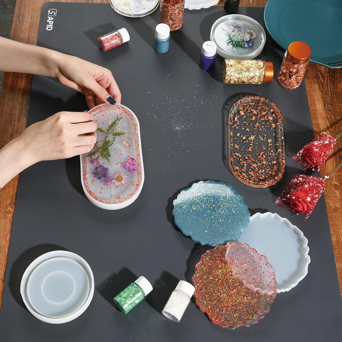 Sapid Extra Large Silicone Sheet for Crafts, Thick Silicone Jewelry Casting Mats, Nonstick Nonslip Silicon Mat for Epoxy Resin, Art Painting, Heat- Resistance Counter Mat (20"×27.9", Dark Gray)