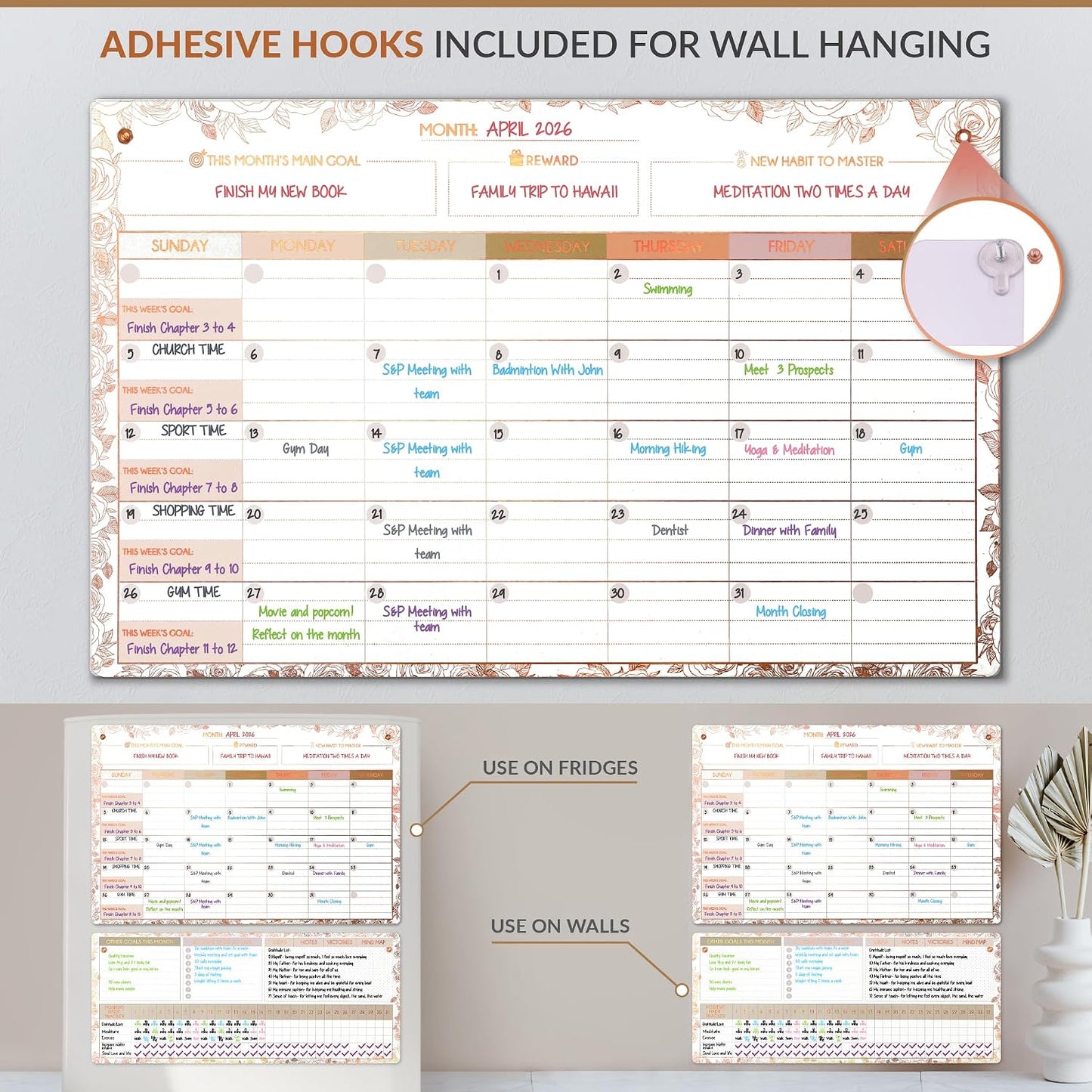 Fridge Calendar Acrylic 17x12”, Start Monday | Magnetic Calendar for Refrigerator | Acrylic Dry Erase Whiteboard Calendar for Fridge | Family Schedule Board with 5 Markers & Eraser by Freedom Mastery