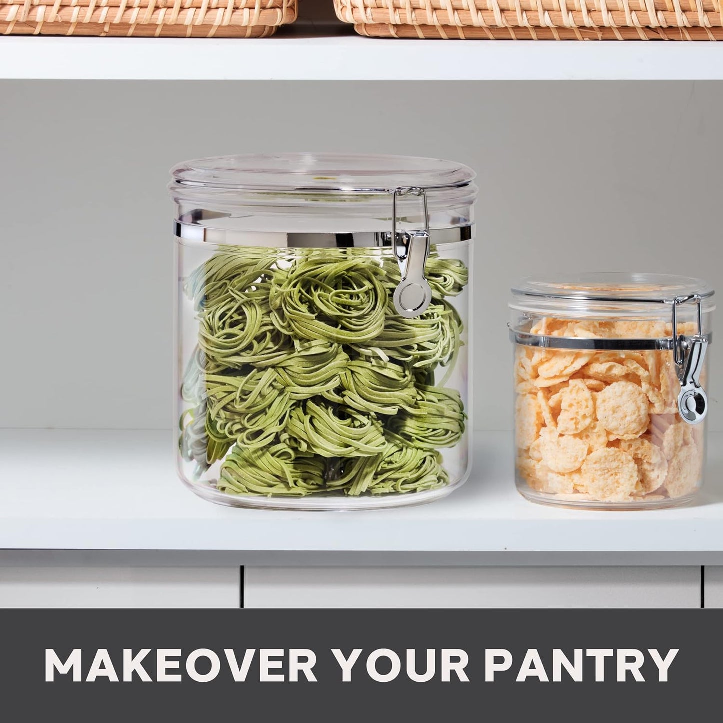 Oggi Clear Canister with Clamp Lid, 28 oz - Large Airtight Food Storage Container, for Kitchen & Pantry Storage of Bulk, Dry Foods Including Pasta, Flour, Sugar, Coffee, Rice, Tea, Spices & Herbs