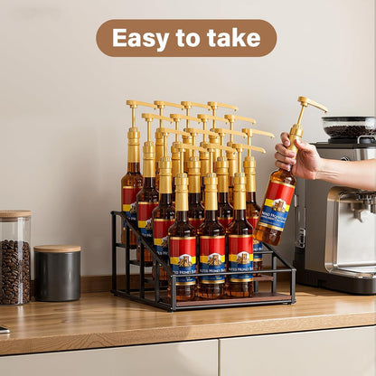 kimilus Coffee Syrup Organizer Rack, Liquor Bottle Display Shelf, 2 Tier 10 Syrup Bottles Holder Stand for Coffee Bar Kitchen Small Wine Rack for Family Storage for Syrup Wine Dressing
