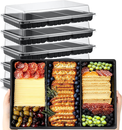 Shellwei 5 Pack 15 x 10 Inch 3 Section Large Charcuterie Board with Lid