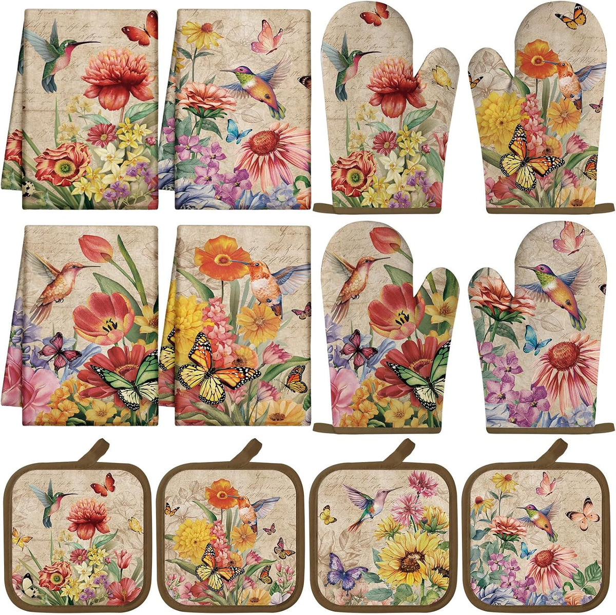 SiliFine 12 Pcs Fall Pumpkin Kitchen Towels Oven Mitts Pot Holders Set