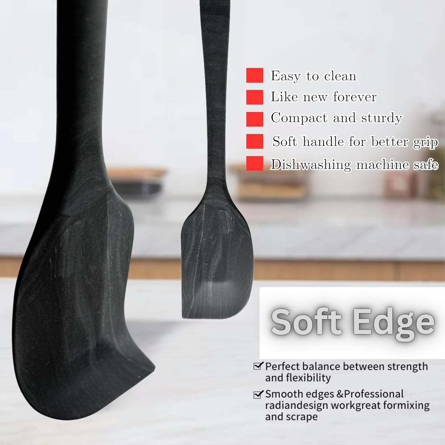 Silicone Marbled Spatula Set of 6, Black | 446F Heat-Resistant, One-Piece Steel Core, Non-Stick, Dishwasher Safe