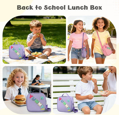 Reusable Insulated Lunch Bag for Kids Teens & Adults with Adjustable Shoulder Strap - Large Durable Lunch Bag Tote for School Travel Picnic Work - Leakproof Design Lunch Carrier (Black -3D Dinosaur)