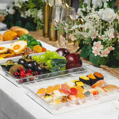 6-Pack 14" x 9" Clear Large Plastic Serving Trays, Reusable Serving Platters for Dessert, Fruit, Snacks, Cookies, Heavy Duty Food Serving Tray for Kitchen, Party