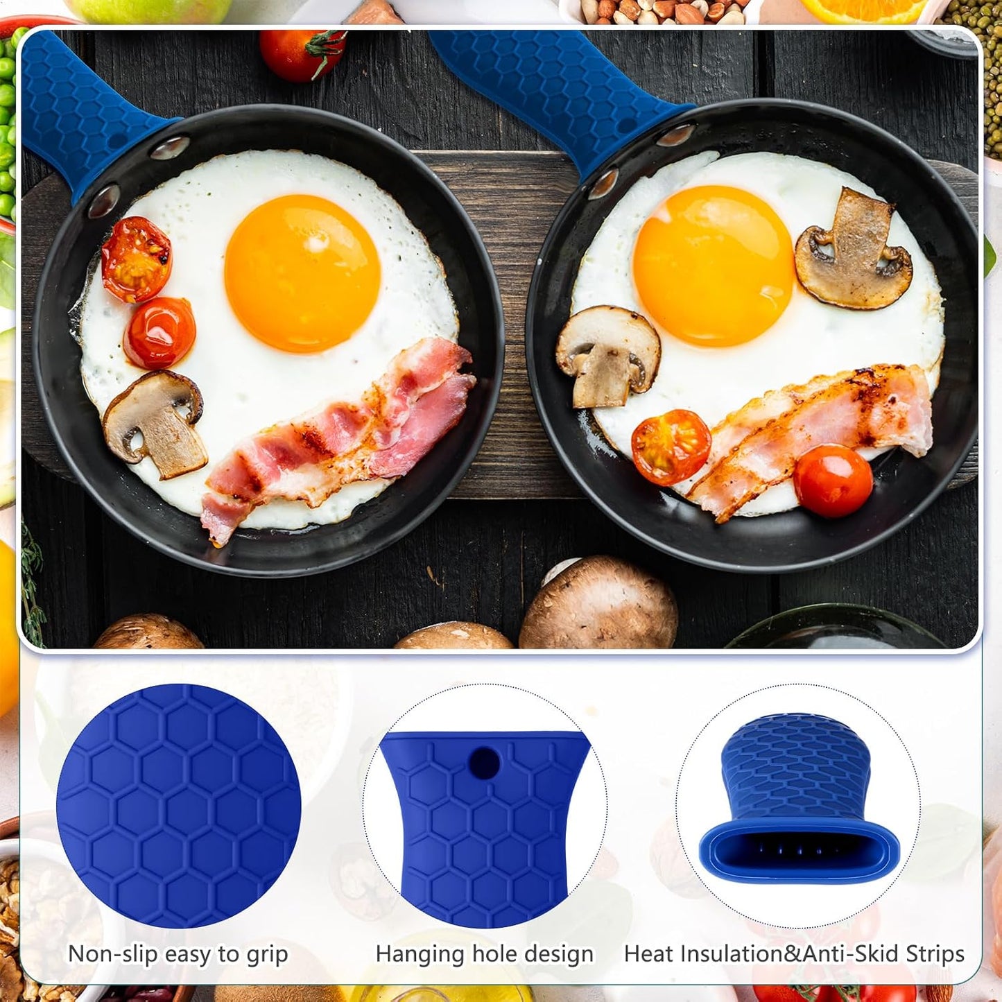 Patelai 2pcs Silicone Pan Handle Sleeve for Cast Iron Skillet, Black