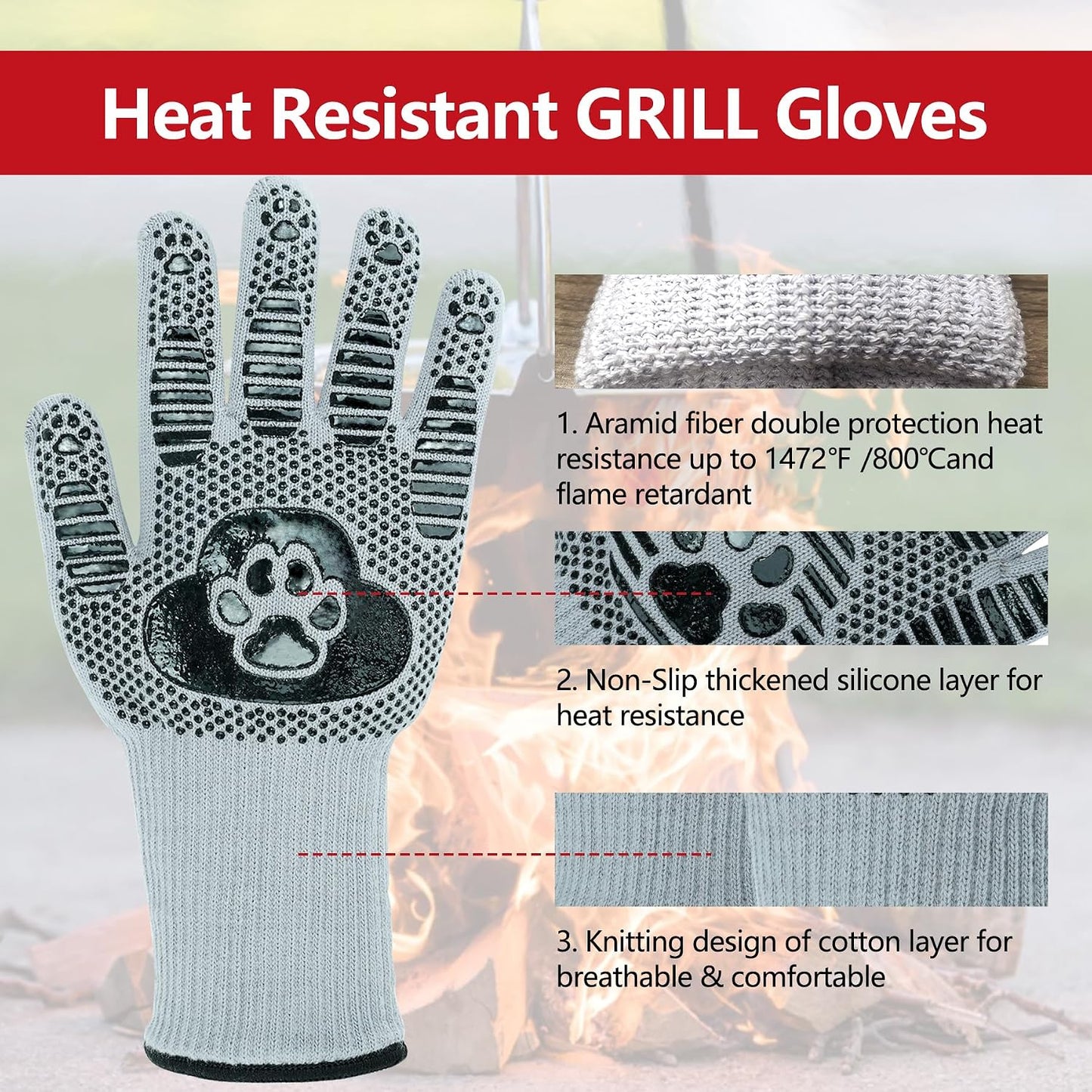 UBeesize Lengthen BBQ Gloves (Phoenix), 1472°F Heat Resistant Grill Glove, 14 inch Fireproof Oven Gloves for Cooking, Non-Slip Fire Glove for Grilling, Barbecue, Smoker, Baking, Frying