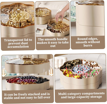 Dry Fruit Tray 5 Compartments Relish Tray with Lid Round Plastic Serving Dishes for Nut, Snack, Fruit, Candies, Cookie Home, Office 9.5x9.5x3.4 inch