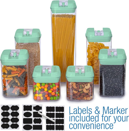 Set of 7 Airtight Food Storage Containers - Pantry Organizer Bins, BPA Free Plastic Containers plus Dry Erase Marker and Labels, White